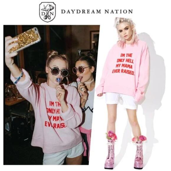 (S) NWT Daydream Nation The Only Hell Fleece Pullover Pink Small - Picture 1 of 8